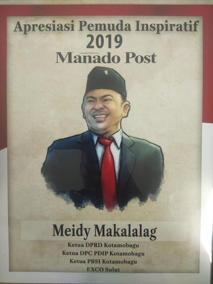 Meidy Makalalag saat menerima penghargaan sebagai Pemuda Inspiratif Sulut 2019