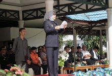 Walikota Kotamobagu saat menyampaikan sambutan dalam upacara peringatan Hari Lahir Pancasila pagi tadi